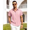 Alimens & Gentle Mens Linen Shirts Short Sleeve Button Down Shirts Wrinkle Free Casual Vacation Beach Summer Tops(Pink)