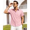 Alimens & Gentle Mens Linen Shirts Short Sleeve Button Down Shirts Wrinkle Free Casual Vacation Beach Summer Tops(Pink)