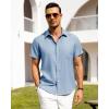 Alimens & Gentle Mens Linen Shirts Short Sleeve Button Down Shirts Wrinkle Free Casual Vacation Beach Summer Tops(Sky Blue)