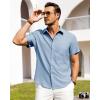 Alimens & Gentle Mens Linen Shirts Short Sleeve Button Down Shirts Wrinkle Free Casual Vacation Beach Summer Tops(Sky Blue)