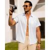 Alimens & Gentle Mens Linen Shirts Short Sleeve Button Down Shirts Wrinkle Free Casual Vacation Beach Summer Tops(White)