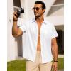 Alimens & Gentle Mens Linen Shirts Short Sleeve Button Down Shirts Wrinkle Free Casual Vacation Beach Summer Tops(White Linen)