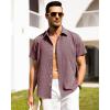Alimens & Gentle Mens Linen Shirts Short Sleeve Button Down Shirts Wrinkle Free Casual Vacation Beach Summer Tops(Wine Red)