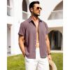Alimens & Gentle Mens Linen Shirts Short Sleeve Button Down Shirts Wrinkle Free Casual Vacation Beach Summer Tops(Wine Red)