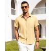 Alimens & Gentle Mens Linen Shirts Short Sleeve Button Down Shirts Wrinkle Free Casual Vacation Beach Summer Tops(Yellow)