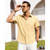 Alimens & Gentle Mens Linen Shirts Short Sleeve Button Down Shirts Wrinkle Free Casual Vacation Beach Summer Tops(Yellow)