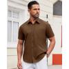 Alimens & Gentle Mens Short Sleeve Dress Shirt Wrinkle Free Solid Casual Button Down Shirts for Summer Business Wedding(Brown)