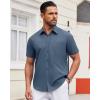 Alimens & Gentle Mens Short Sleeve Dress Shirt Wrinkle Free Solid Casual Button Down Shirts for Summer Business Wedding(Captain Blue)