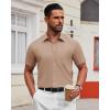 Alimens & Gentle Mens Short Sleeve Dress Shirt Wrinkle Free Solid Casual Button Down Shirts for Summer Business Wedding(Khaki)