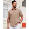 Alimens & Gentle Mens Short Sleeve Dress Shirt Wrinkle Free Solid Casual Button Down Shirts for Summer Business Wedding(Khaki)