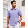 Alimens & Gentle Mens Short Sleeve Dress Shirt Wrinkle Free Solid Casual Button Down Shirts for Summer Business Wedding(Light Purple)