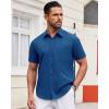 Alimens & Gentle Mens Short Sleeve Dress Shirt Wrinkle Free Solid Casual Button Down Shirts for Summer Business Wedding(Peacock Blue)