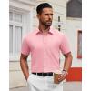 Alimens & Gentle Mens Short Sleeve Dress Shirt Wrinkle Free Solid Casual Button Down Shirts for Summer Business Wedding(Pink)
