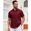 Alimens & Gentle Mens Short Sleeve Dress Shirt Wrinkle Free Solid Casual Button Down Shirts for Summer Business Wedding(Wine Red)