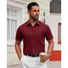 Alimens & Gentle Mens Short Sleeve Dress Shirt Wrinkle Free Solid Casual Button Down Shirts for Summer Business Wedding(Wine Red)