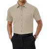 Alimens & Gentle Mens Short Sleeve Dress Shirts Regular Fit Stretch Wrinkle-Resistant Button Down Shirts(Beige)