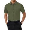 Alimens & Gentle Mens Short Sleeve Dress Shirts Regular Fit Stretch Wrinkle-Resistant Button Down Shirts(Olive)