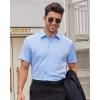 Alimens & Gentle Mens Short Sleeve Dress Shirts Wrinkle Free Solid Casual Button Down Shirts with Pocket(Light Blue)