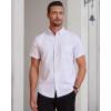 Alimens & Gentle Men’s Short Sleeve Oxford Shirt Regular Fit Button Down Collar Shirts with Pocket(All White)