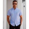 Alimens & Gentle Men’s Short Sleeve Oxford Shirt Regular Fit Button Down Collar Shirts with Pocket(Light Blue)