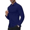 Alimens & Gentle Stretch Mens Dress Shirts Slim Fit Long Sleeve Casual Skinny Muscle Fit Wrinkle Free Button Down Shirt(Navy Blue)