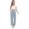 Alimens & Gentle Womens Pajama Pants Plaid Stretch Comfy Lounge Pants Drawstring Waist Sleep Bottoms with Pockets(Navy white)