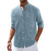 Alimens & Gentle Men’s Cotton Linen Shirts Long Sleeve Button Down Shirt Band Collar Beach Shirts(Gray Mist)