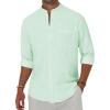 Alimens & Gentle Men’s Cotton Linen Shirts Long Sleeve Button Down Shirt Band Collar Beach Shirts(Mint)