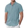 Alimens & Gentle Men’s Cuban Guayabera Shirts Cotton Linen Short Sleeve Button Down Shirts Casual Summer Beach Camp Shirt(Blue Heaven)