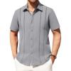 Alimens & Gentle Men’s Cuban Guayabera Shirts Cotton Linen Short Sleeve Button Down Shirts Casual Summer Beach Camp Shirt(Dark Grey)