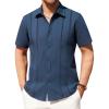 Alimens & Gentle Men’s Cuban Guayabera Shirts Cotton Linen Short Sleeve Button Down Shirts Casual Summer Beach Camp Shirt(Fog Blue)