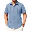 Alimens & Gentle Men’s Cuban Guayabera Shirts Cotton Linen Short Sleeve Button Down Shirts Casual Summer Beach Camp Shirt(Grayish Blue)