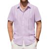 Alimens & Gentle Men’s Cuban Guayabera Shirts Cotton Linen Short Sleeve Button Down Shirts Casual Summer Beach Camp Shirt(Light Purple)
