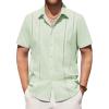 Alimens & Gentle Men’s Cuban Guayabera Shirts Cotton Linen Short Sleeve Button Down Shirts Casual Summer Beach Camp Shirt(Mint Green)