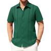 Alimens & Gentle Men’s Cuban Guayabera Shirts Cotton Linen Short Sleeve Button Down Shirts Casual Summer Beach Camp Shirt(Teal Green)