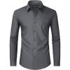 Alimens & Gentle Men’s Dress Shirts Long Sleeve Wrinkle Free Stretch Business Casual Wedding Button Down Shirt(Dark Grey)