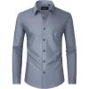 Alimens & Gentle Men’s Dress Shirts Long Sleeve Wrinkle Free Stretch Business Casual Wedding Button Down Shirt(Grey)