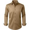 Alimens & Gentle Men’s Dress Shirts Long Sleeve Wrinkle Free Stretch Business Casual Wedding Button Down Shirt(Khaki)