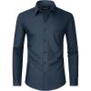 Alimens & Gentle Men’s Dress Shirts Long Sleeve Wrinkle Free Stretch Business Casual Wedding Button Down Shirt(Navy Blue)