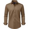 Alimens & Gentle Men’s Dress Shirts Transitional Weather Long Sleeve Stretch Wrinkle-Free Button Down Top(Dark Khaki)