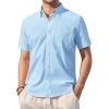 Alimens & Gentle Mens Linen Shirt Short Sleeve Casual Cotton Button Down Shirts Collared Summer Shirts(Blue)
