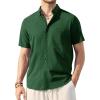 Alimens & Gentle Mens Linen Shirt Short Sleeve Casual Cotton Button Down Shirts Collared Summer Shirts(Dark Green)