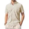 Alimens & Gentle Mens Linen Shirt Short Sleeve Casual Cotton Button Down Shirts Collared Summer Shirts(Khaki)