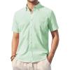 Alimens & Gentle Mens Linen Shirt Short Sleeve Casual Cotton Button Down Shirts Collared Summer Shirts(Light Green)