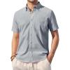 Alimens & Gentle Mens Linen Shirt Short Sleeve Casual Cotton Button Down Shirts Collared Summer Shirts(Lividity)
