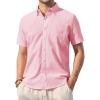 Alimens & Gentle Mens Linen Shirt Short Sleeve Casual Cotton Button Down Shirts Collared Summer Shirts(Pink)