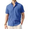 Alimens & Gentle Mens Linen Shirt Short Sleeve Casual Cotton Button Down Shirts Collared Summer Shirts(Royal Blue)