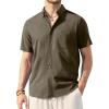 Alimens & Gentle Mens Linen Shirt Short Sleeve Casual Cotton Button Down Shirts Collared Summer Shirts(Tan)