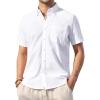 Alimens & Gentle Mens Linen Shirt Short Sleeve Casual Cotton Button Down Shirts Collared Summer Shirts(White)