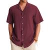 Alimens & Gentle Mens Linen Shirts Cotton Hawaiian Shirts Short Sleeve Button Down Shirts Casual Summer Beach Tops(Burgundy)